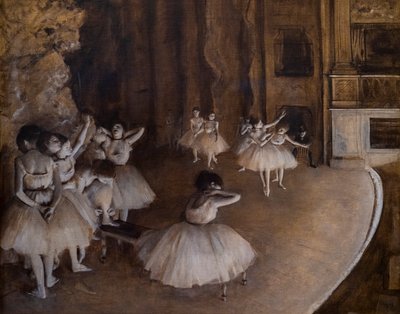 Balletrepetitie op het podium. 1874. Olieverf op doek. door Edgar Degas