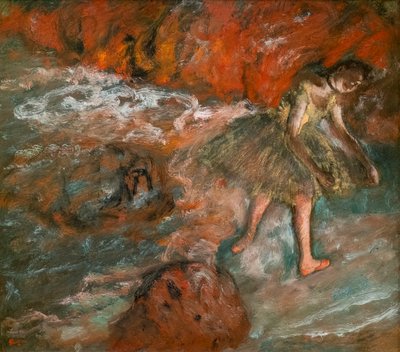 Balletscène. Rond 1890. Olieverf op papier, gelamineerd op paneel. door Edgar Degas