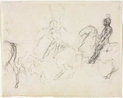 Slagveld met Gepantserde Figuren te Paard (recto) door Edgar Degas