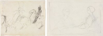 Slagveld met Gepantserde Figuren te Paard (recto) Twee Zittende Vrouwen (verso) door Edgar Degas