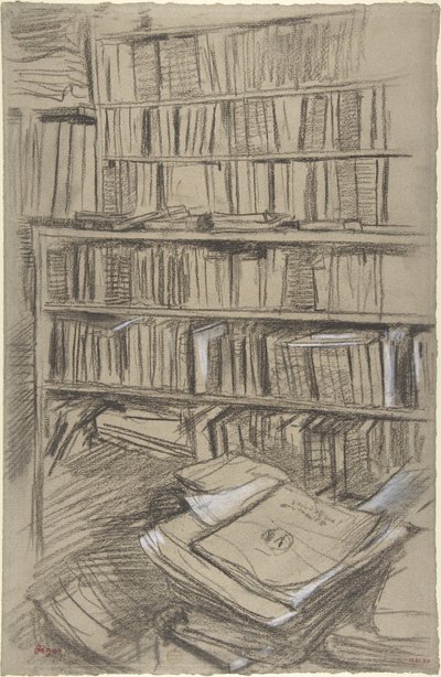 Boekenplanken, studie voor „Edmond Duranty“ door Edgar Degas