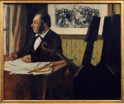 Portret van Louis-Marie Pilet (1815-1877), cellist in het orkest van de Opera door Edgar Degas