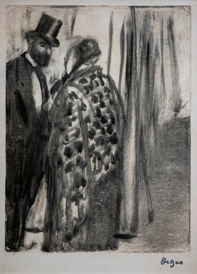 Gesprek (Ludovic Halevy en Madame Cardinal). Rond 1876-1877. Monotype met zwarte inkt op secundaire steun karton door de kunstenaar. door Edgar Degas