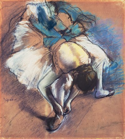 Dancer die haar Schoen Vastmaakt, c.1880-85 door Edgar Degas