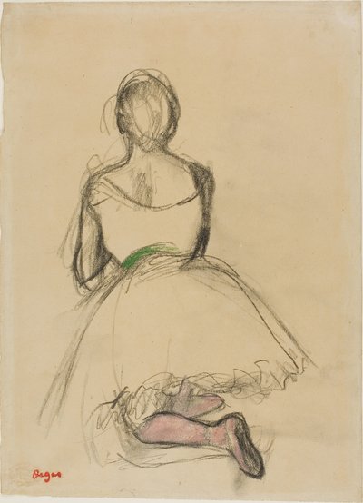 Danser knielt, op de rug gezien door Edgar Degas