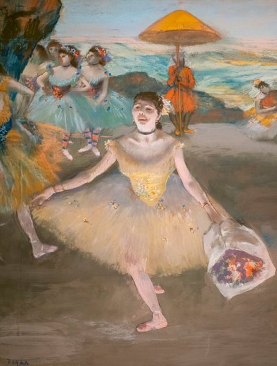 Dancer met een saluerend boeket (detail) door Edgar Degas