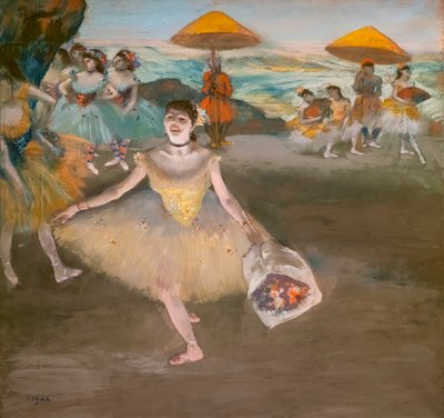 Dancer met een saluerend boeket door Edgar Degas