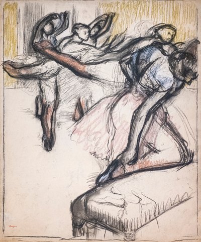 Dansers oefenen in de foyer van de Opera. Rond 1890. Pastel en houtskool op papier. door Edgar Degas