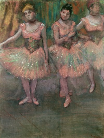 Dansers met zalmkleurige rokken door Edgar Degas