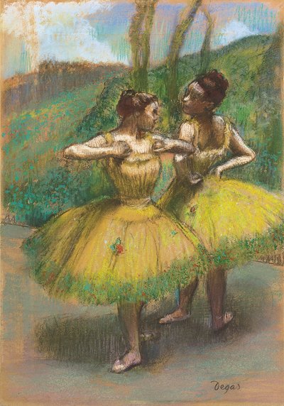 Dansers met gele jurken; Danseuses jupes jaunes, ca. 1896 door Edgar Degas