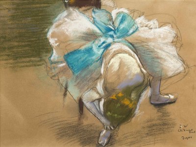 Danseres die haar schoen vastmaakt, 1887 door Edgar Degas
