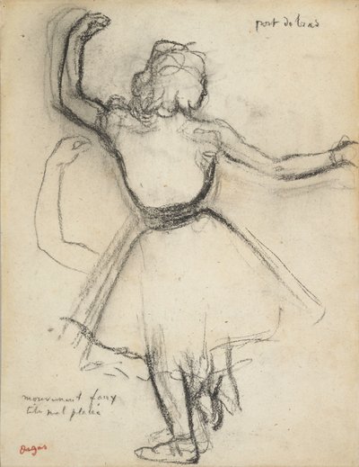 Danseres op de rug gezien: Port de bras, ca. 1875-85 (houtskool op papier) door Edgar Degas