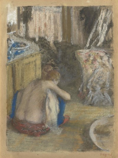 Naakte vrouw hurkend, van achteren gezien, ca. 1876 door Edgar Degas