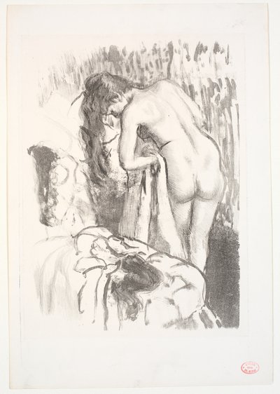 Naakte vrouw staand bij haar toilet door Edgar Degas