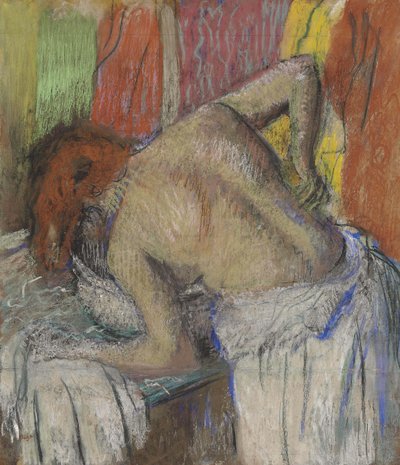 Vrouw die haar rug afveegt door Edgar Degas