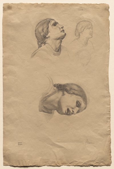 Vier studies van het hoofd van een jonge Italiaanse vrouw door Edgar Degas
