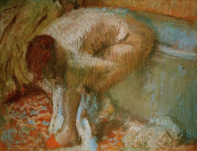Vrouw die haar voeten droogt na het bad door Edgar Degas