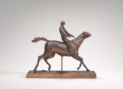 Paard in galop, hoofd naar rechts gedraaid, voeten raken de grond niet, midden 1870s door Edgar Degas