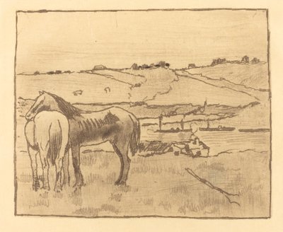 Paarden in de weide Chevaux dans la prairie, 1891-1892 door Edgar Degas