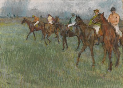Jockeys in de Regen, c.1886 door Edgar Degas