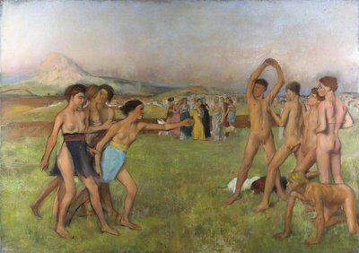 Kleine Spartaanse meisjes die jongens uitdagen door Edgar Degas