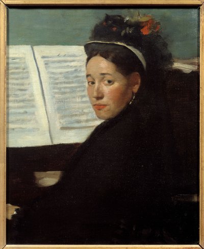Mademoiselle Dihau (1843-1935) pianiste van de concerten Column, aan de piano door Edgar Degas