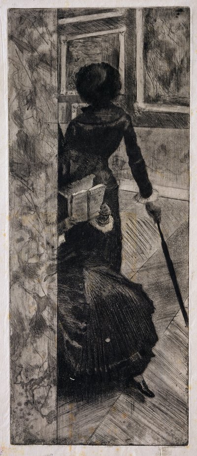 Mary Cassatt in het Louvre, De Schilderijen Galerij, 1879-80 door Edgar Degas