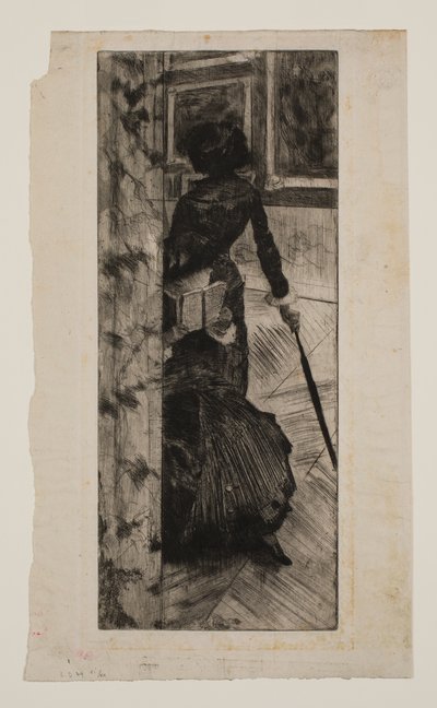Mary Cassatt in de schilderijengalerij van het Louvre door Edgar Degas