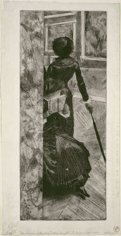 Mary Cassatt in de Schilderijen Galerij in het Louvre door Edgar Degas