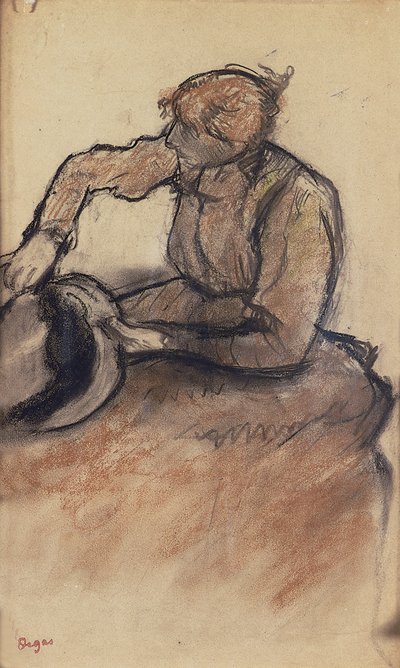 Modiste die een hoed versiert, ca. 1898 door Edgar Degas