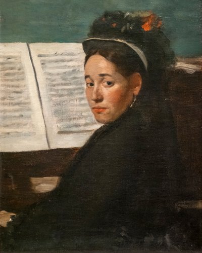 Miss Dihau aan de piano. Rond 1870. Olie op doek. door Edgar Degas