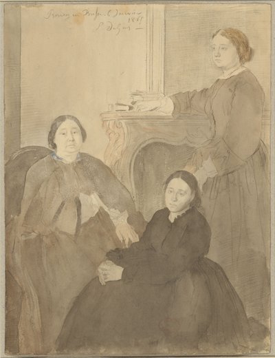 Mme. Michel Musson en haar dochters, Estelle en Désirée door Edgar Degas