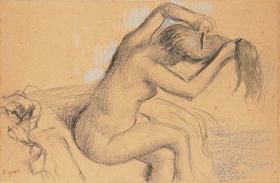 Naakte vrouw die haar haar kamt door Edgar Degas