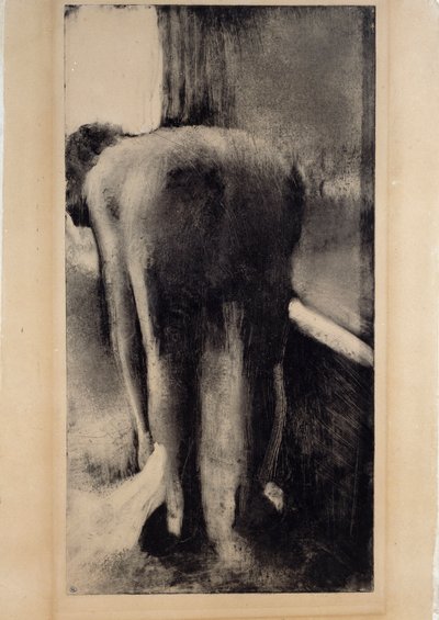 Naakte vrouw die haar voeten wast bij haar badkuip door Edgar Degas