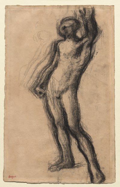 Naakte man staand, met linkerhand opgeheven, ca. 1900 door Edgar Degas