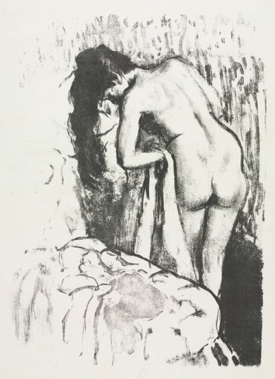 Naakte vrouw staand, zichzelf drogend door Edgar Degas