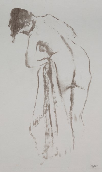 Naakte vrouw met handdoek, staand door Edgar Degas