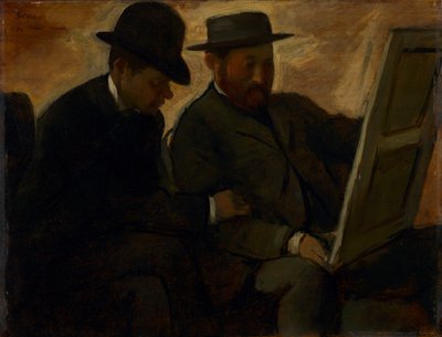 Paul Lafond en Alphonse Cherfils onderzoeken een schilderij, ca. 1878-1880 door Edgar Degas