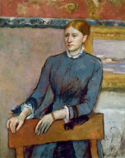 Portret van Helene Rouart in het studeervertrek van haar vader (detail) door Edgar Degas