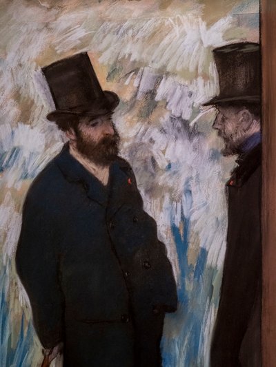 Portret van vrienden, op het toneel (detail) (ook bekend als "Portret van Ludovic Halevy en Albert Boulanger-Cave"). 1879. Pastel op papier. door Edgar Degas