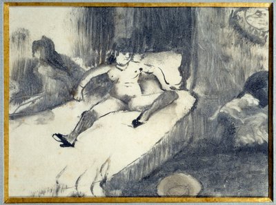 Rust op het bed Een prostituee rustend op haar bed in een bordeel door Edgar Degas