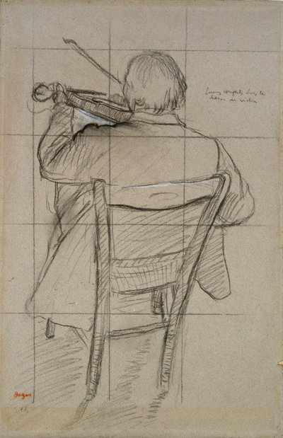 Zittende violist van achteren gezien, 1875-1876 door Edgar Degas