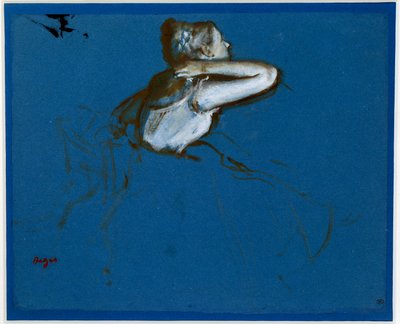 Zittende danseres naar rechts gedraaid door Edgar Degas
