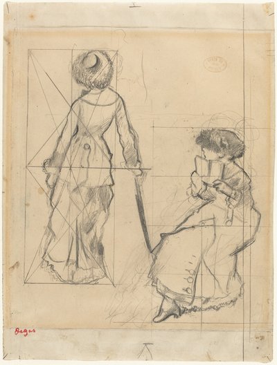 Studie voor Mary Cassatt in het Louvre [recto] door Edgar Degas