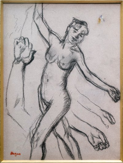 Studie van een vrouw. 1878, houtskool op papier door Edgar Degas
