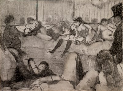 De Salon. 1879. Monotype met zwarte inkt, pastelversterking. door Edgar Degas