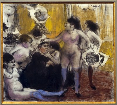 Het feest van de beschermheer Maison close tijdens een feest ter ere van een pooiers. Schilderij door Edgar Degas door Edgar Degas