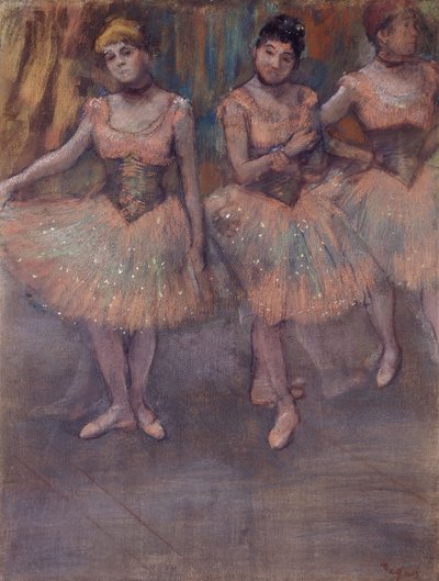 Drie Dansers voor de Oefening door Edgar Degas