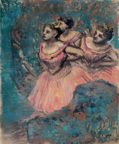 Drie dansers in rood door Edgar Degas