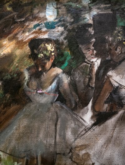 Drie dansers achter de schermen (detail). 1880-1885 door Edgar Degas